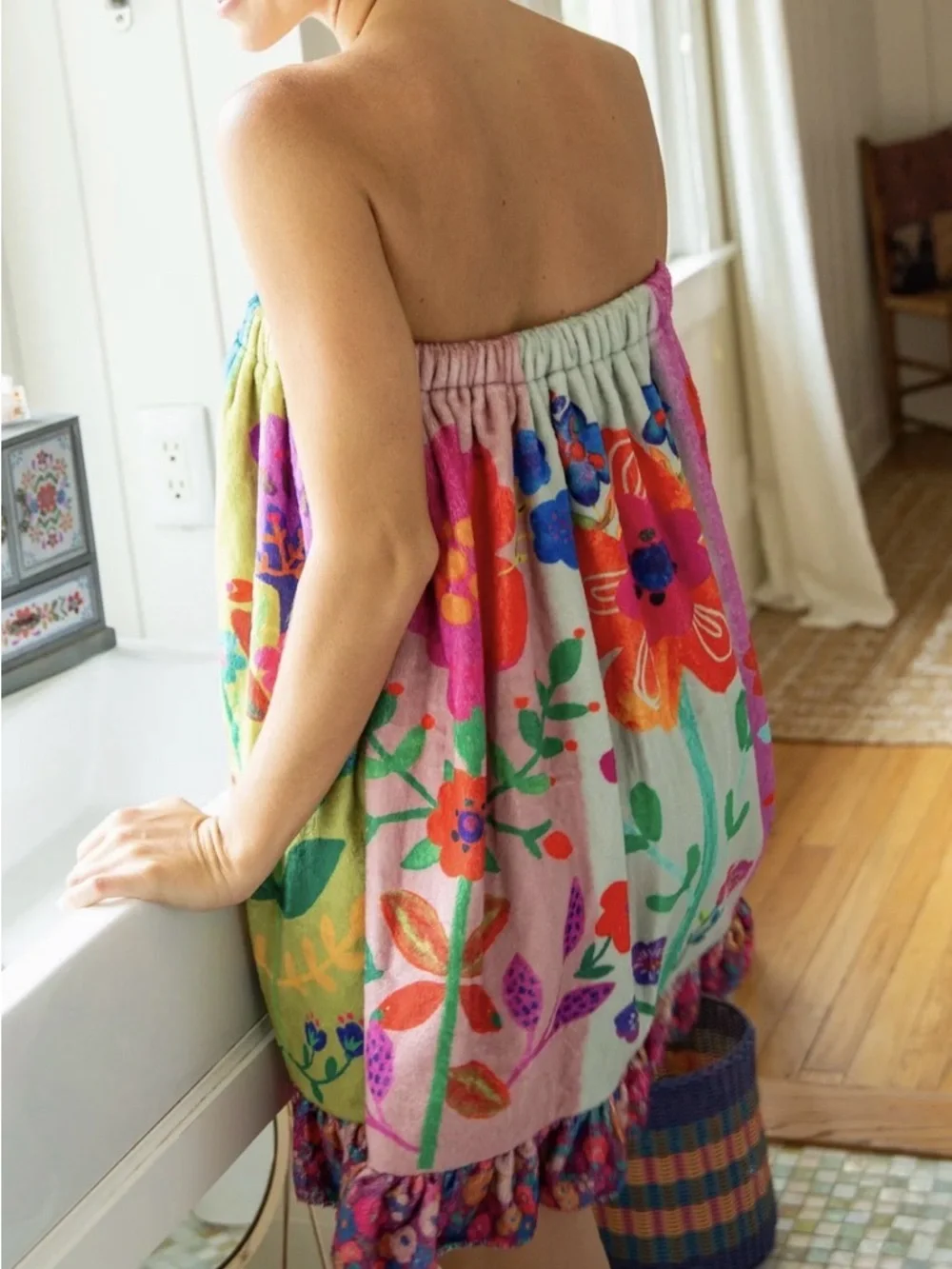Natural Life Vibrant Floral Turquoise Wrap Towel Dress - Picture 2 of 3